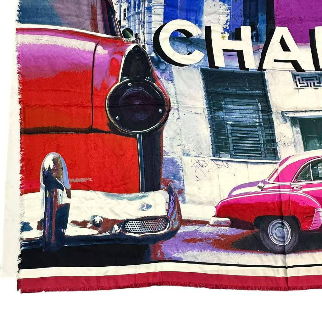 Chanel Scarf Large Silk Logo Car Print Pattern Multicolor — view 5