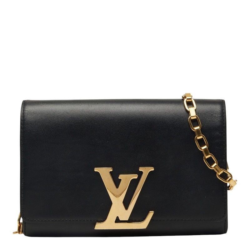 Louis Vuitton Pochette e MM Chain Shoulder Bag Black Leather