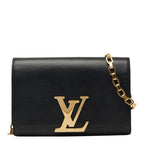 Louis Vuitton Pochette e MM Chain Shoulder Bag Black Leather