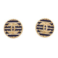 Chanel Border Chain CC Logo Earrings Round Stud Metal Enamel Navy