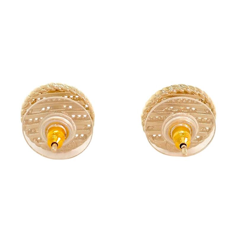 Chanel Border Chain CC Logo Earrings Round Stud Metal Enamel Navy — view 5