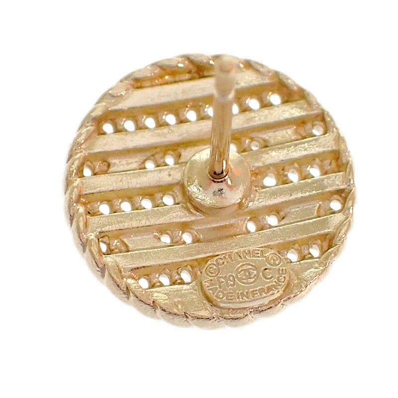 Chanel Border Chain CC Logo Earrings Round Stud Metal Enamel Navy — view 7