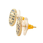 Chanel Border Chain CC Logo Earrings Round Stud Metal Enamel Navy — view 3