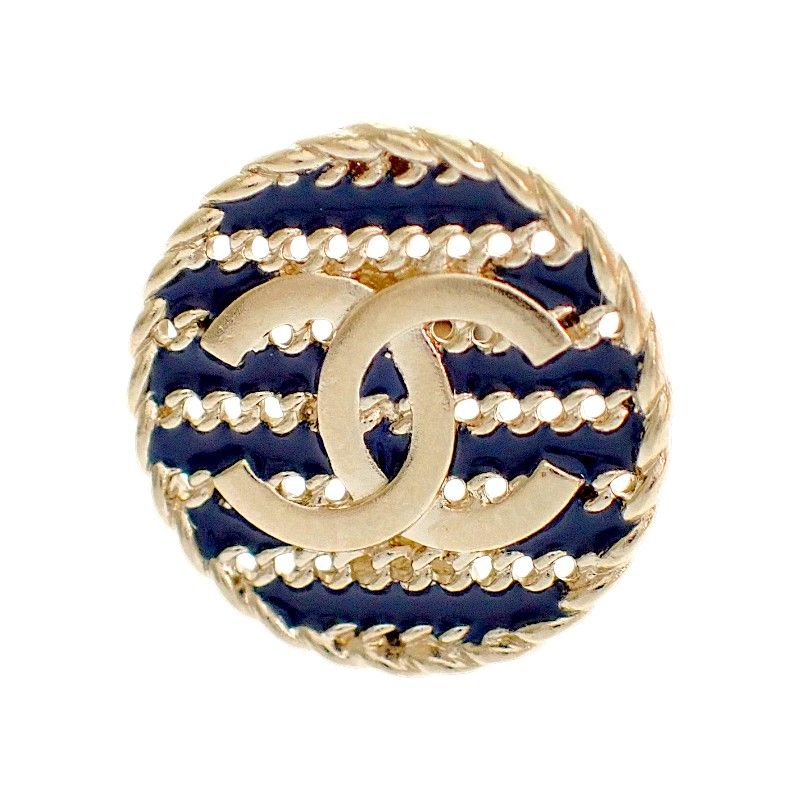 Chanel Border Chain CC Logo Earrings Round Stud Metal Enamel Navy — view 8