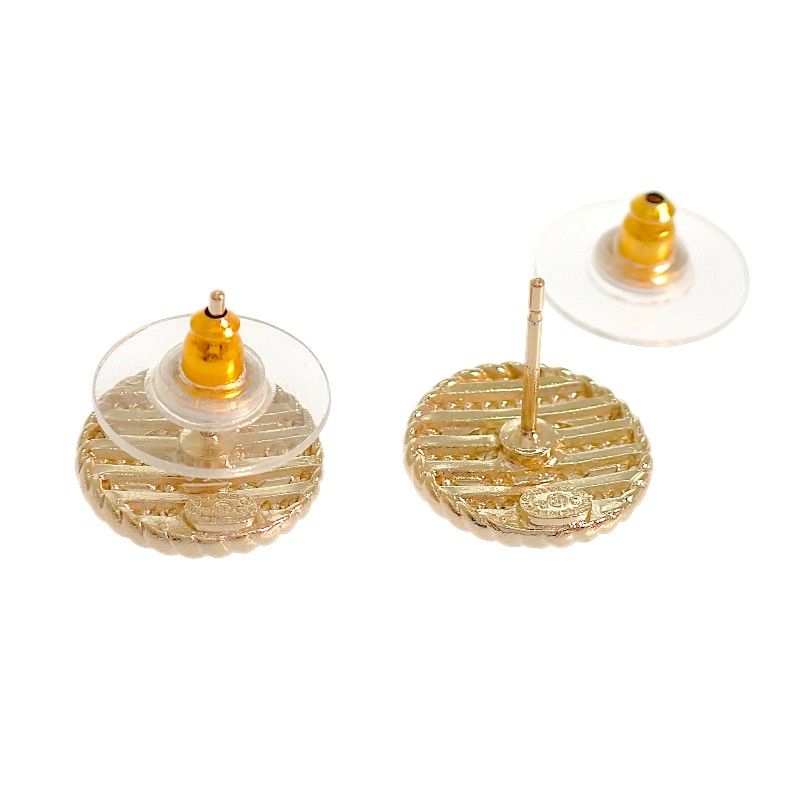 Chanel Border Chain CC Logo Earrings Round Stud Metal Enamel Navy — view 6