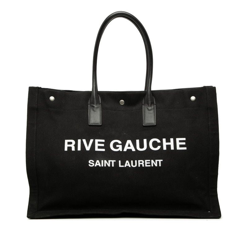 Saint Laurent Rive Gauche Tote Black Canvas Leather