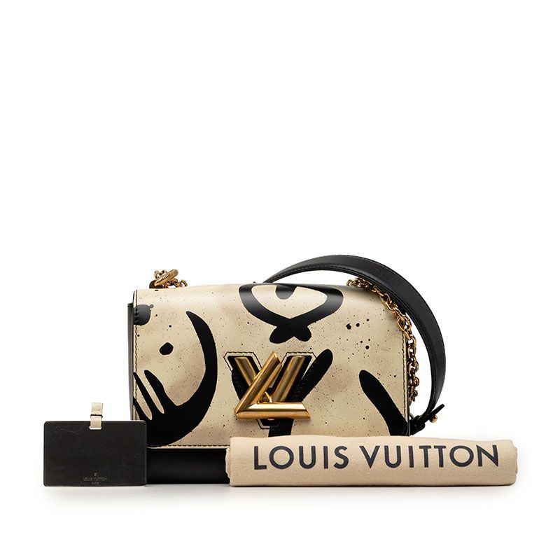 Louis Vuitton Twist MM Chain Shoulder Bag Black Ivory Leather — view 8