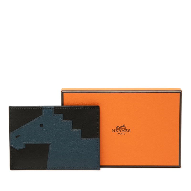 Hermes Cheval Picto Card Case Black Navy Color Tadelakt — view 7
