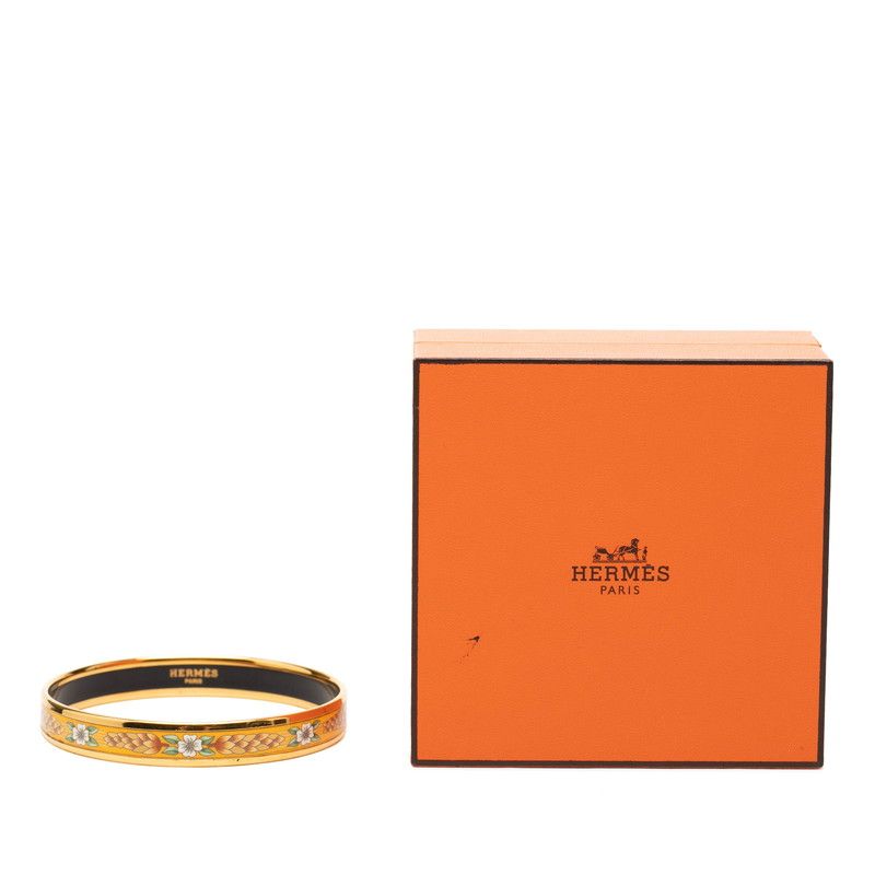 Hermes Enamel PM Cloisonne Flower Bangle Gold Plated Bracelet — view 5