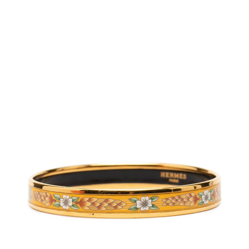 Hermes Enamel PM Cloisonne Flower Bangle Gold Plated Bracelet — view 2