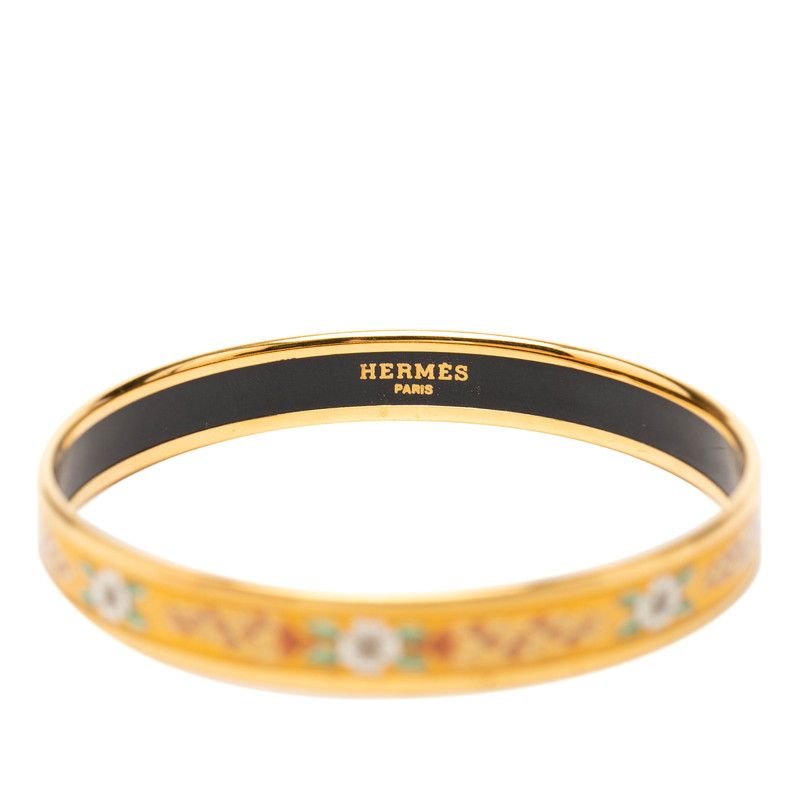 Hermes Enamel PM Cloisonne Flower Bangle Gold Plated Bracelet — view 4
