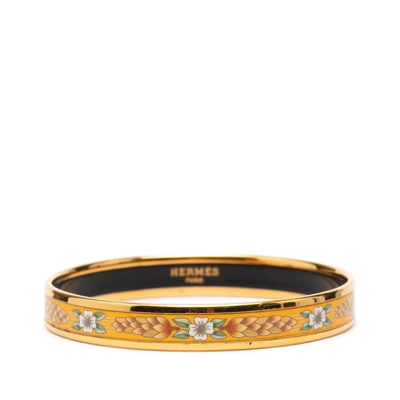 Hermes Enamel PM Cloisonne Flower Bangle Gold Plated Bracelet
