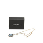 Chanel CC Logo Chain Necklace Gold Blue Black Plated Leather Denim — view 7