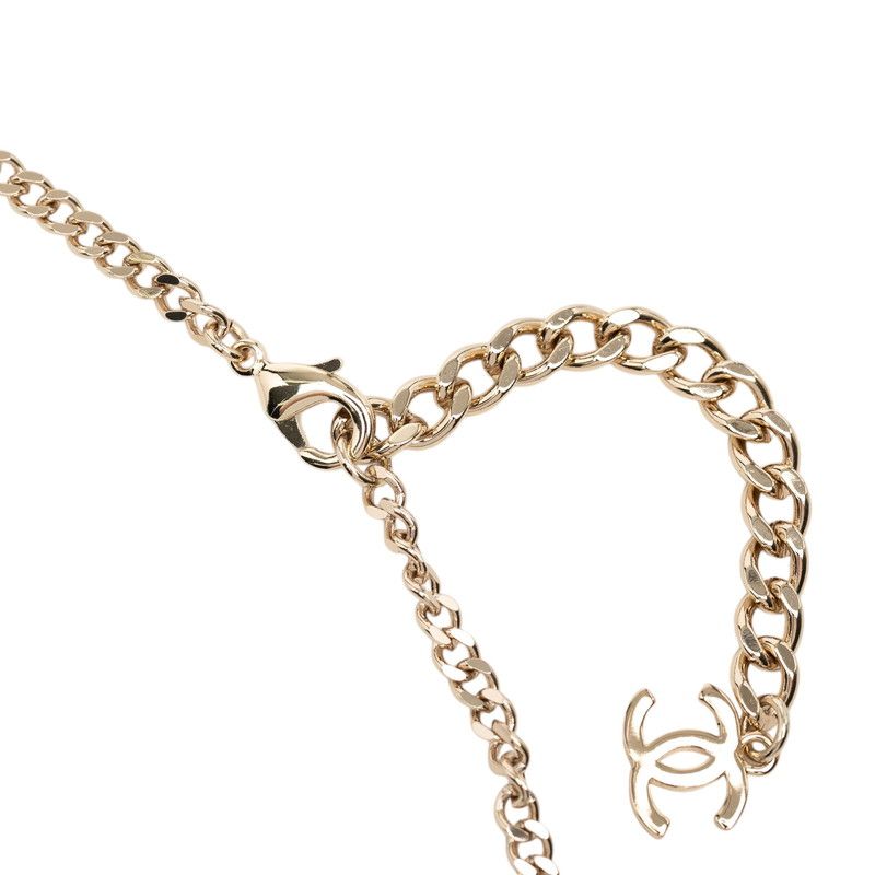 Chanel CC Logo Chain Necklace Gold Blue Black Plated Leather Denim — view 4
