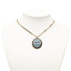 Chanel CC Logo Chain Necklace Gold Blue Black Plated Leather Denim — view 6