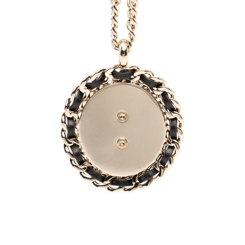 Chanel CC Logo Chain Necklace Gold Blue Black Plated Leather Denim — view 2