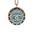 Chanel CC Logo Chain Necklace Gold Blue Black Plated Leather Denim