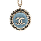 Chanel CC Logo Chain Necklace Gold Blue Black Plated Leather Denim