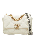 Chanel CC Logo 19 Chain Shoulder Bag White Lambskin