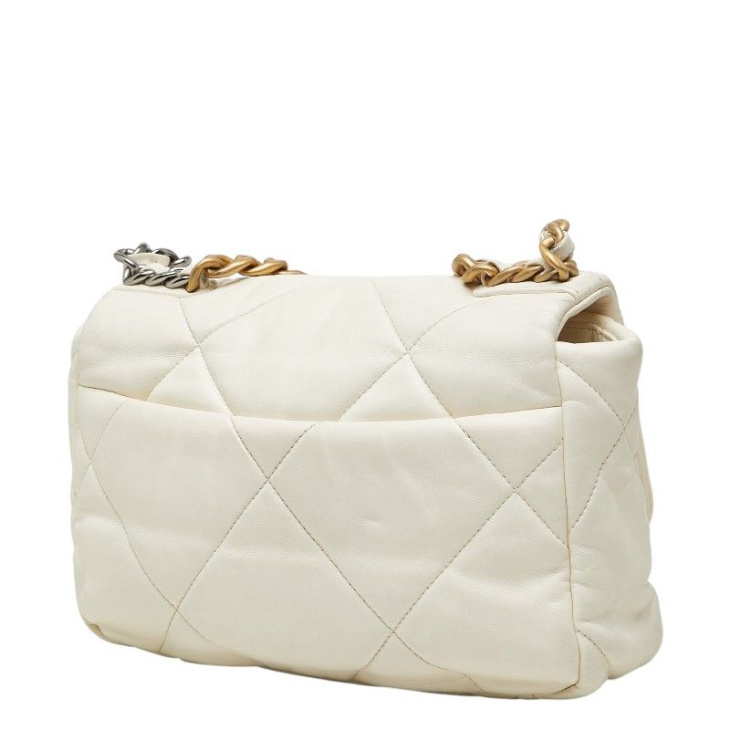 Chanel CC Logo 19 Chain Shoulder Bag White Lambskin — view 2