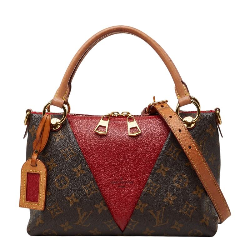 Louis Vuitton Monogram Tote BB 2-Way Shoulder Bag Cerise Red Brown Leather