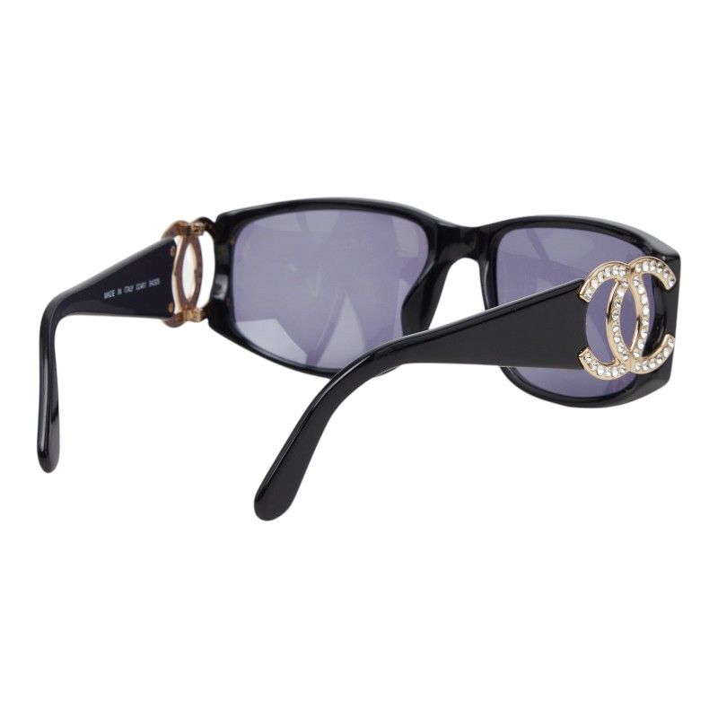 Chanel CC Logo Sunglasses Black Gold Acetate Rhinestone Eyewear — view 3