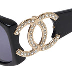 Chanel CC Logo Sunglasses Black Gold Acetate Rhinestone Eyewear — view 4