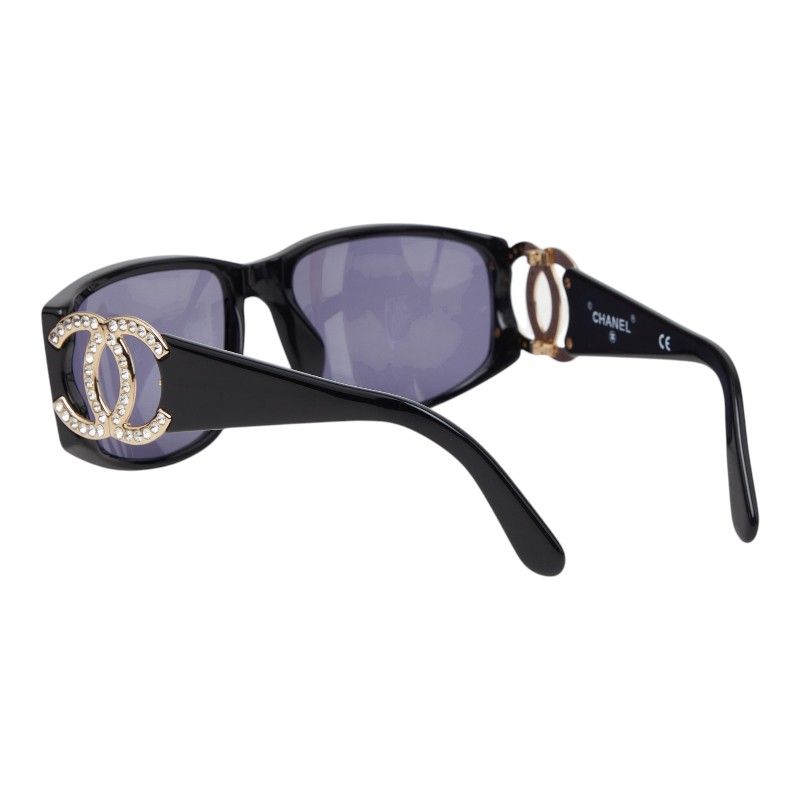 Chanel CC Logo Sunglasses Black Gold Acetate Rhinestone Eyewear — view 2