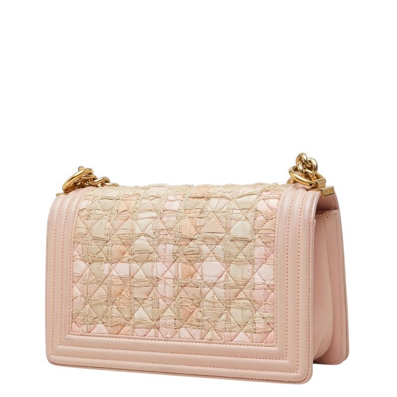 Chanel CC Logo Boy Chain Shoulder Bag Pink Lambskin Tweed — view 2