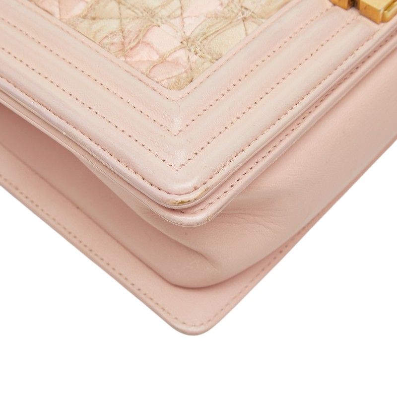 Chanel CC Logo Boy Chain Shoulder Bag Pink Lambskin Tweed — view 5