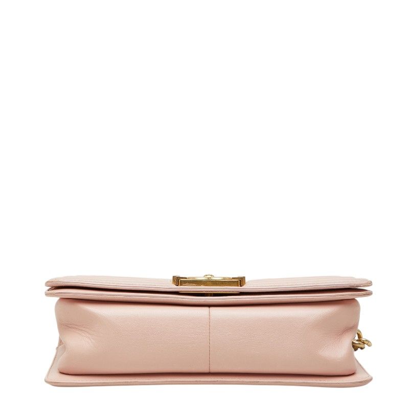 Chanel CC Logo Boy Chain Shoulder Bag Pink Lambskin Tweed — view 3