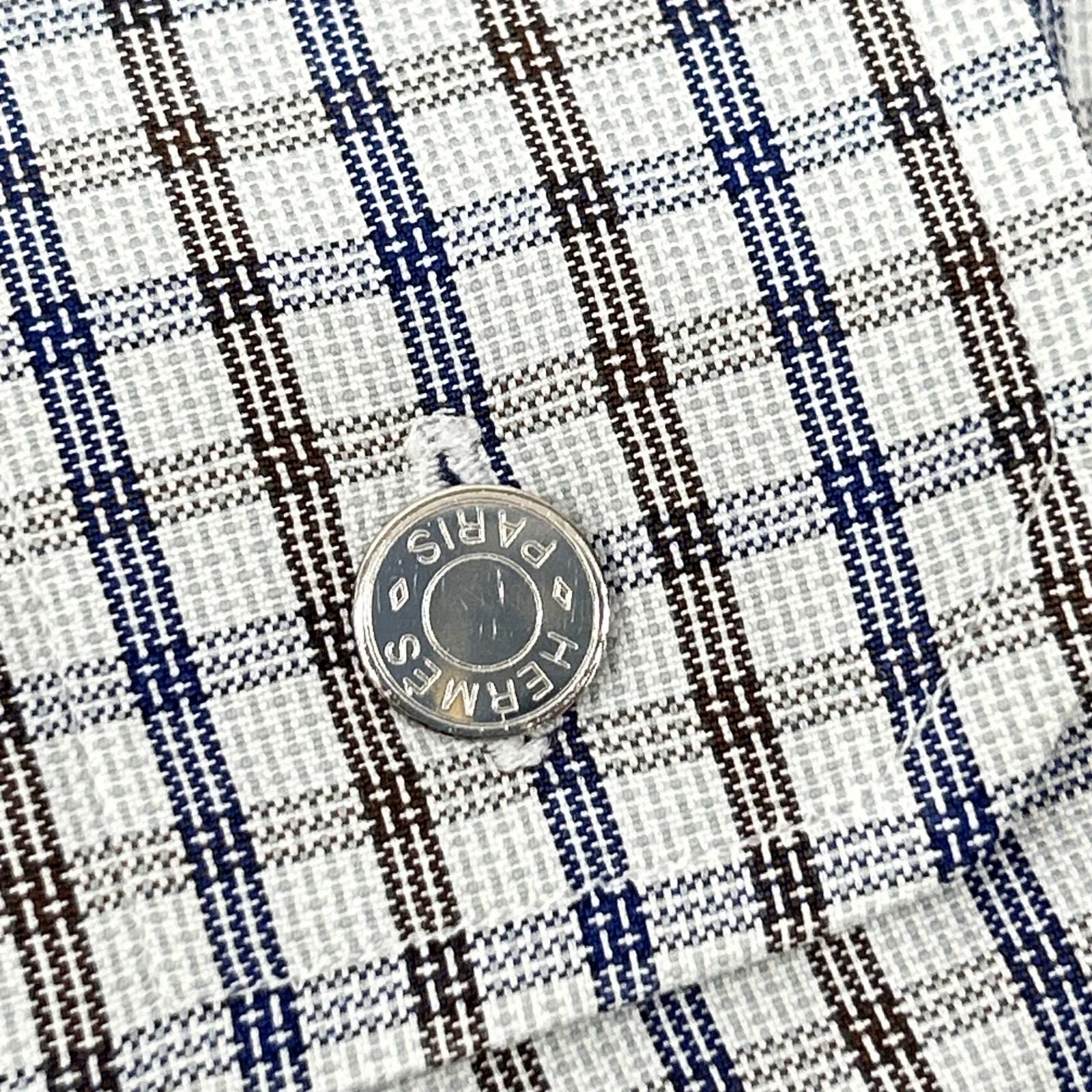 Hermes Check Series Button Long Sleeve Shirt — view 8