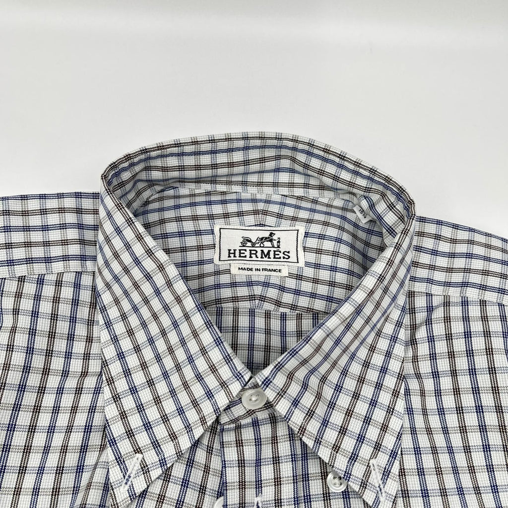 Hermes Check Series Button Long Sleeve Shirt — view 6