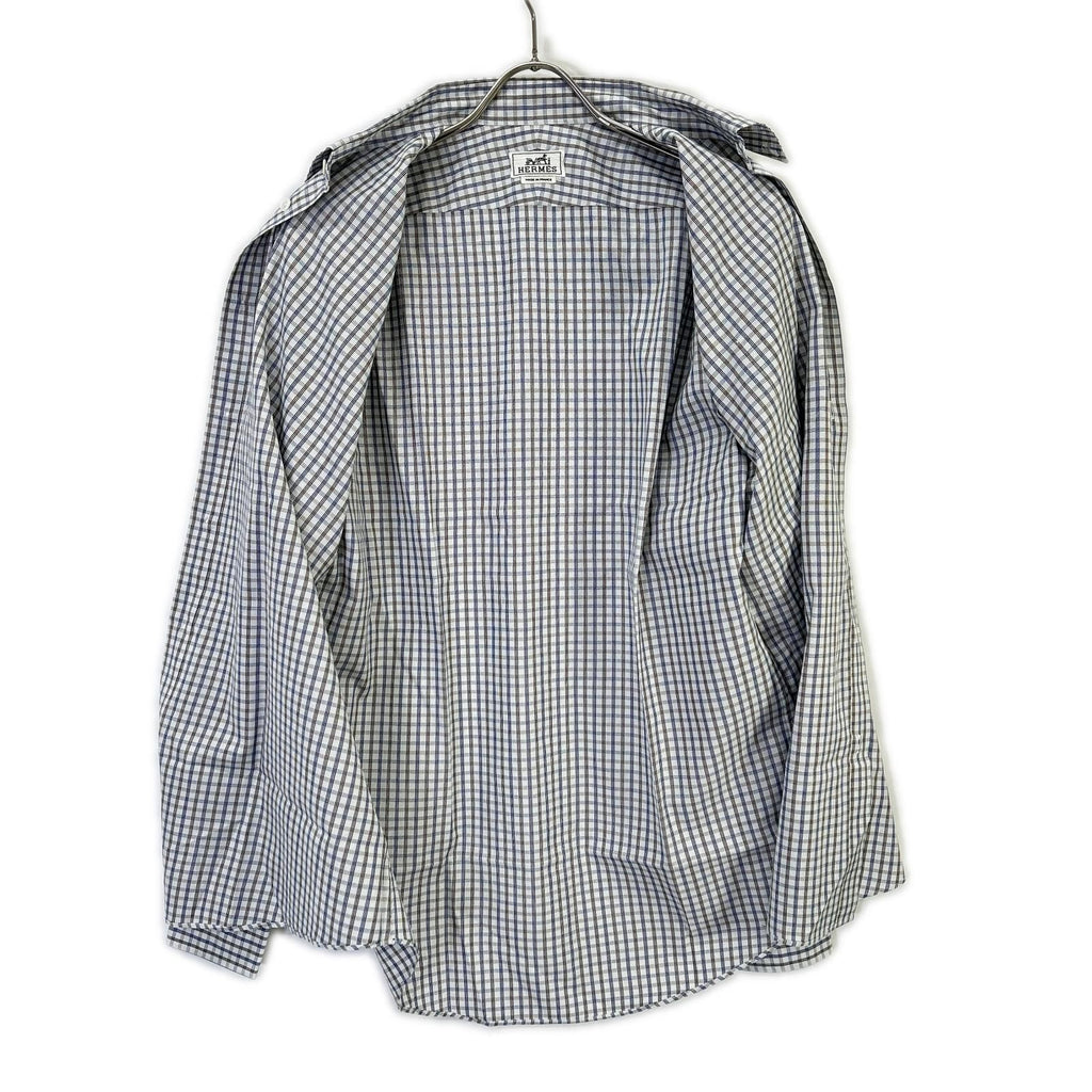 Hermes Check Series Button Long Sleeve Shirt — view 3