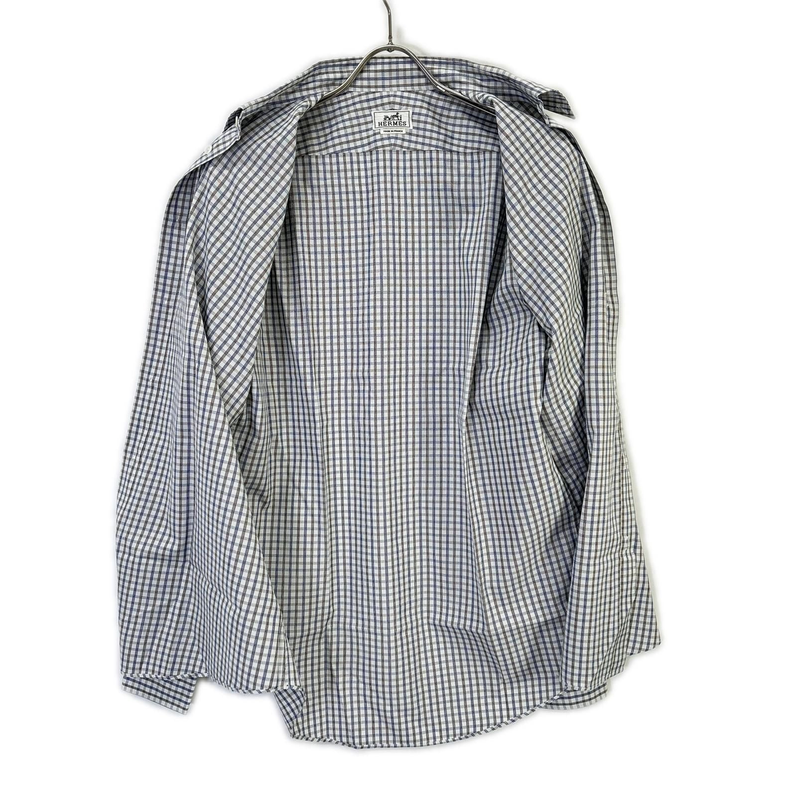 Hermes Check Series Button Long Sleeve Shirt — view 3