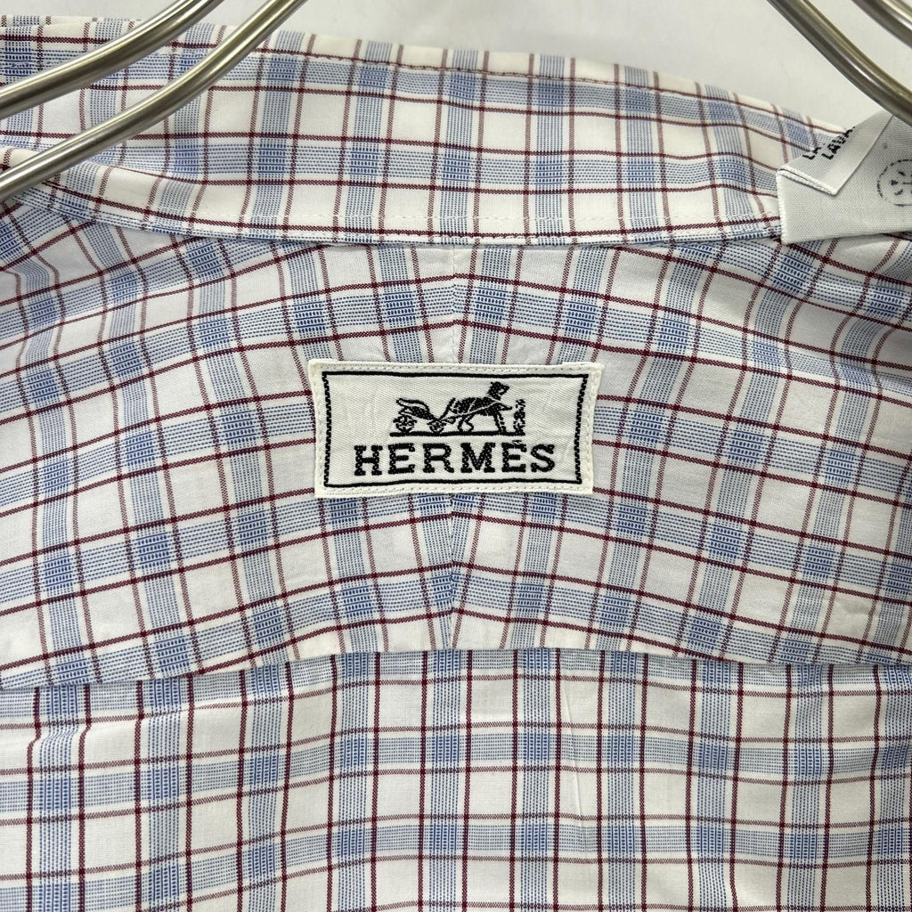 Hermes Check Series Button Long Sleeve Shirt — view 4