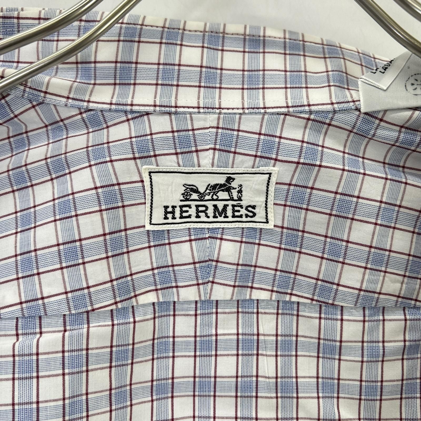 Hermes Check Series Button Long Sleeve Shirt — view 4