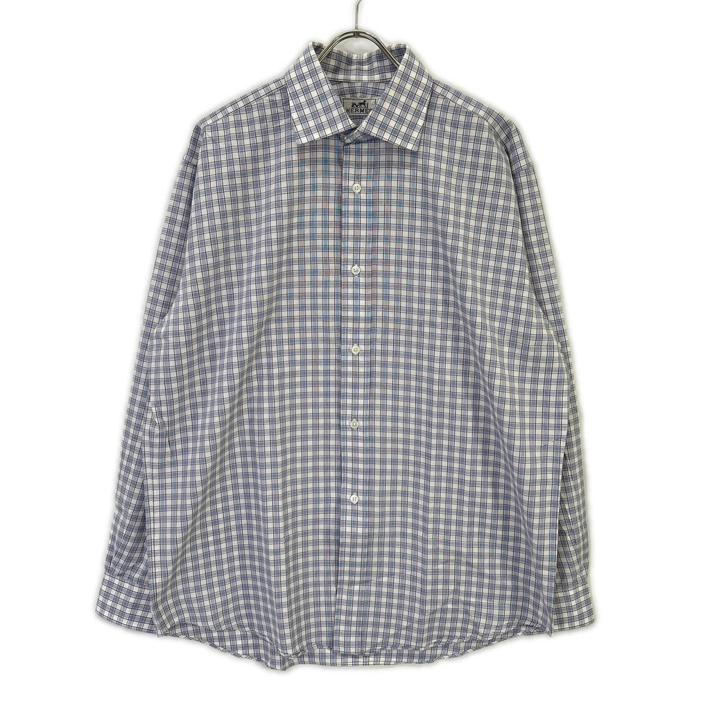 Hermes Check Series Button Long Sleeve Shirt