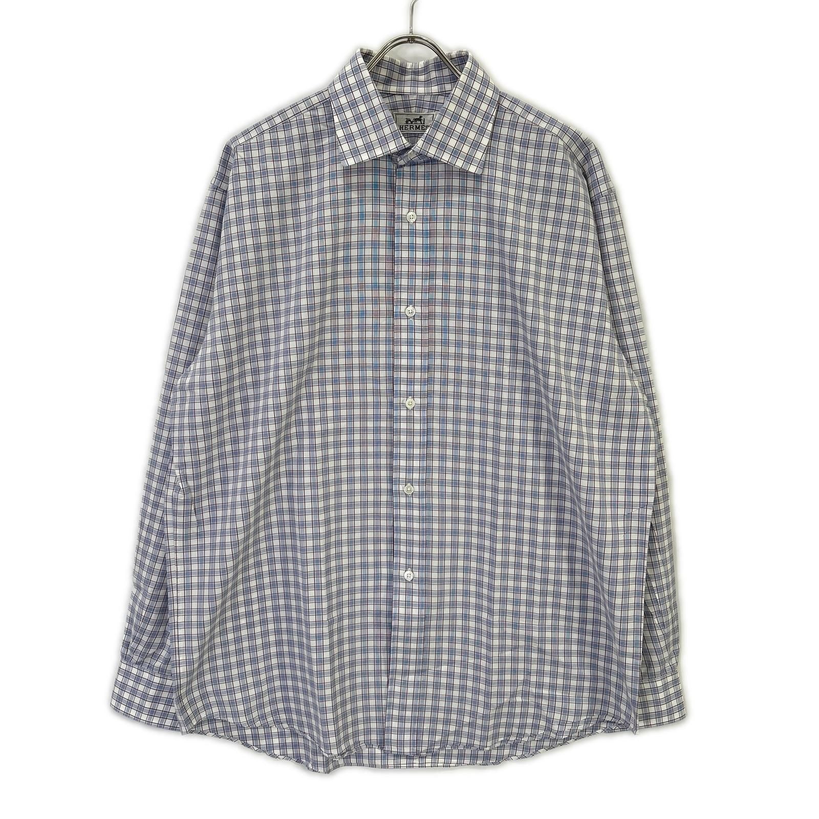 Hermes Check Series Button Long Sleeve Shirt