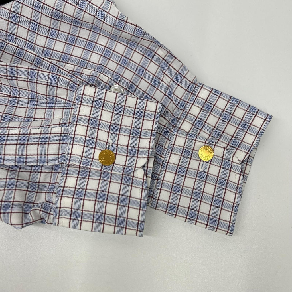 Hermes Check Series Button Long Sleeve Shirt — view 8