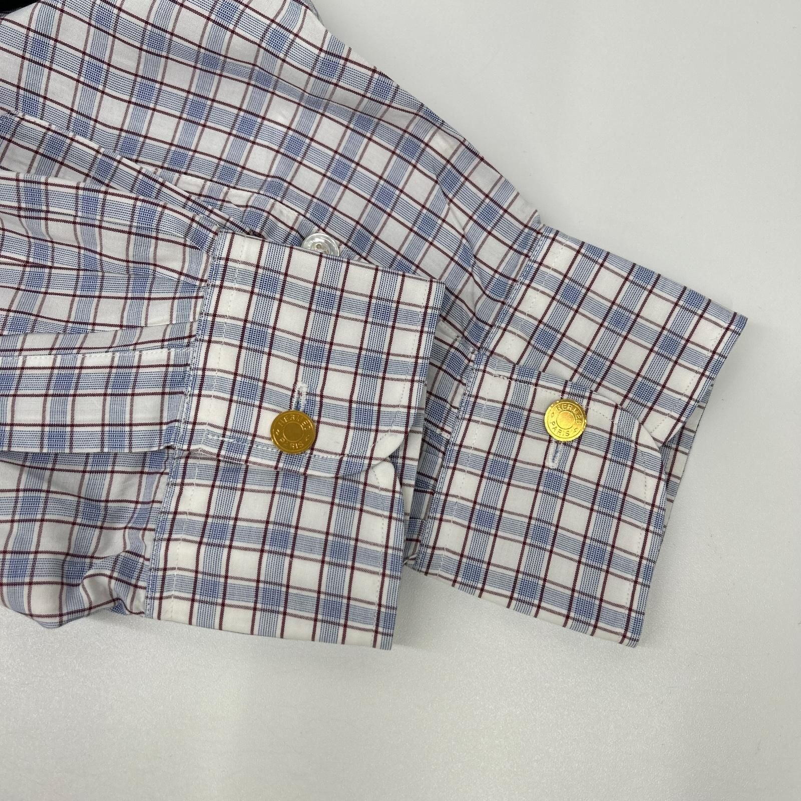 Hermes Check Series Button Long Sleeve Shirt — view 8