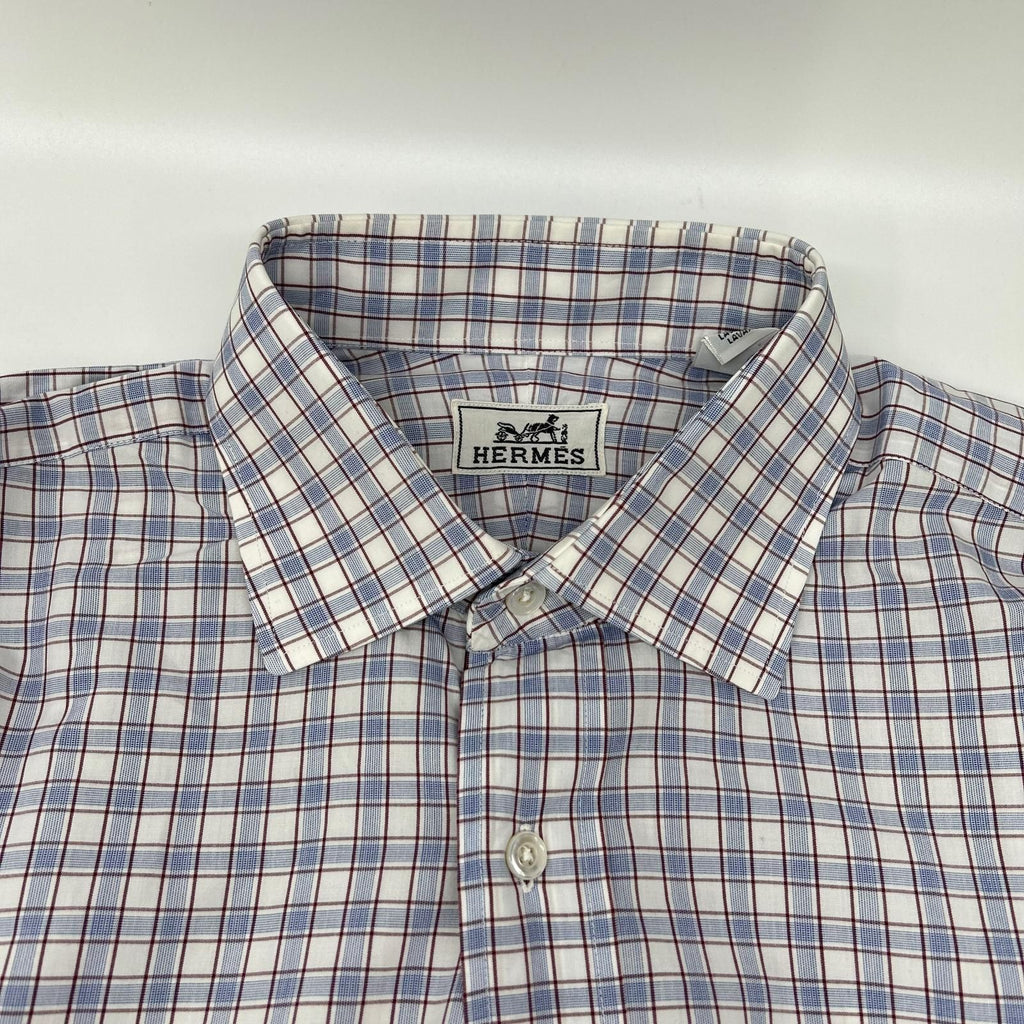 Hermes Check Series Button Long Sleeve Shirt — view 7