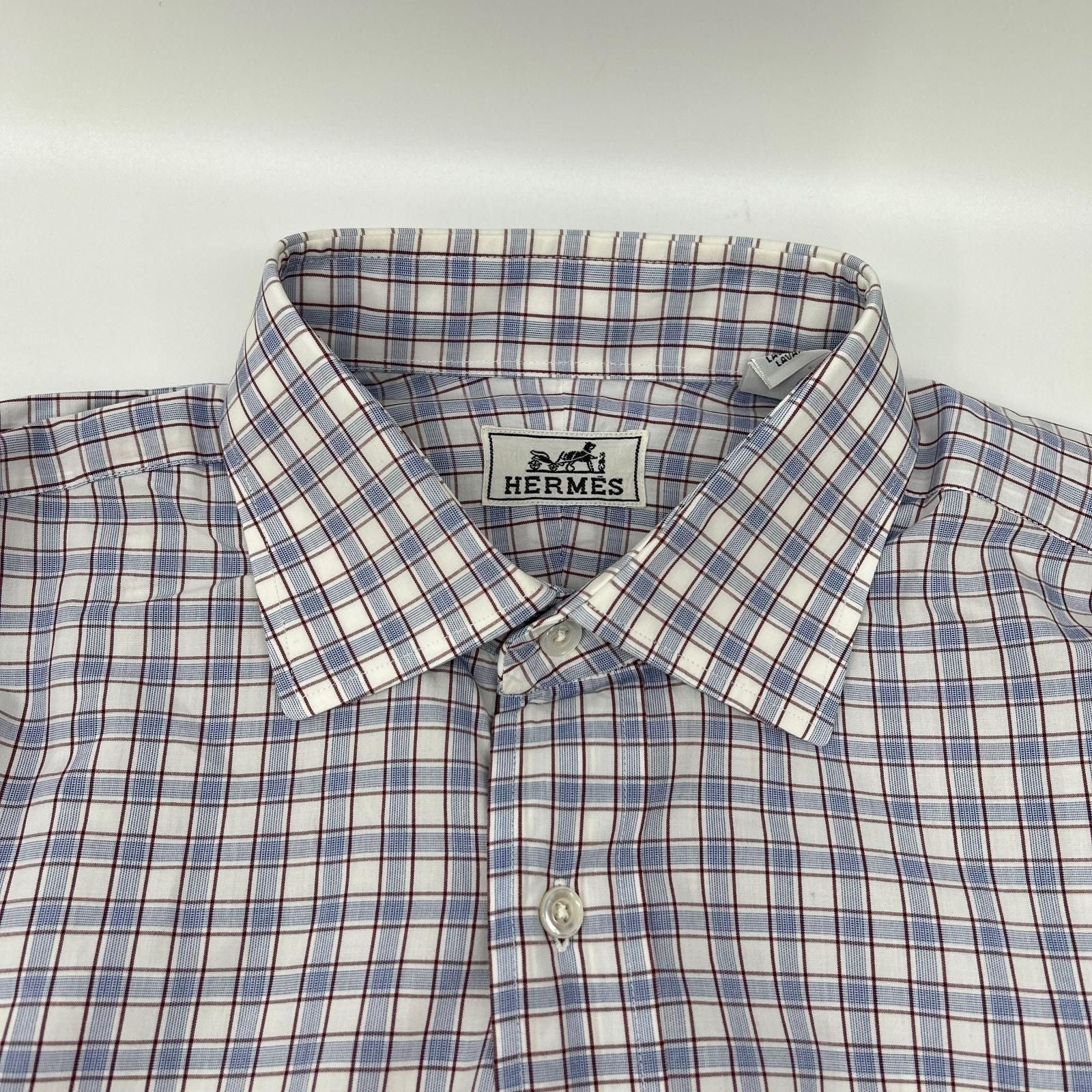 Hermes Check Series Button Long Sleeve Shirt — view 7