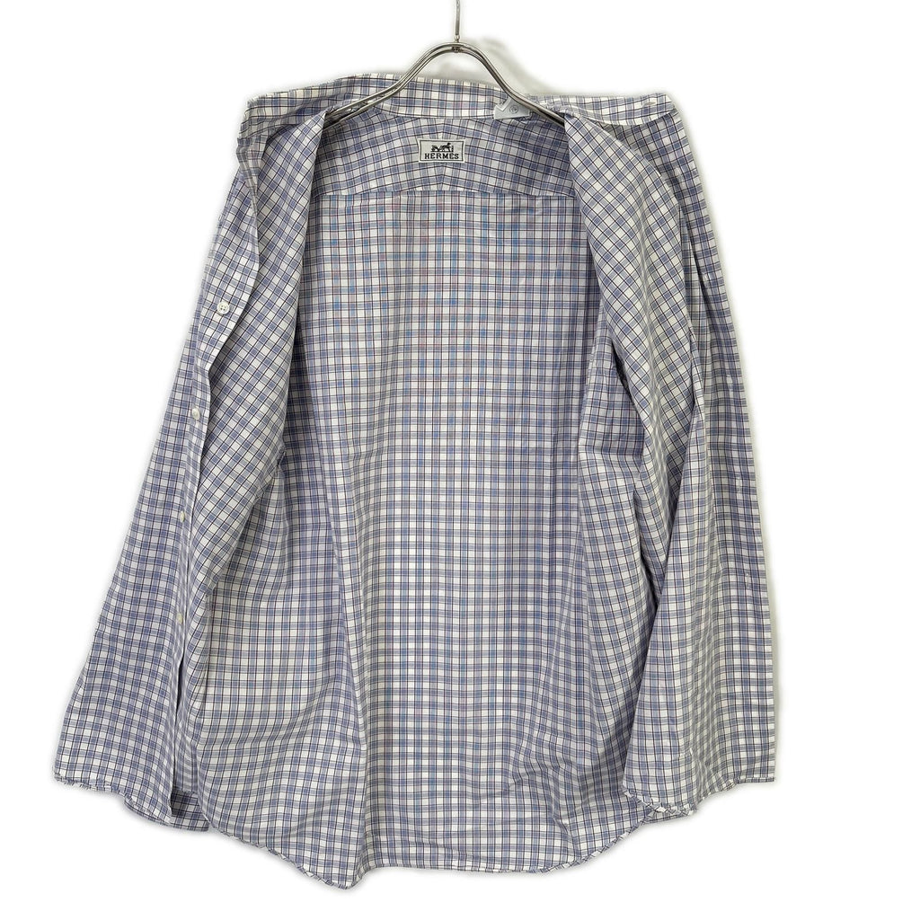 Hermes Check Series Button Long Sleeve Shirt — view 3
