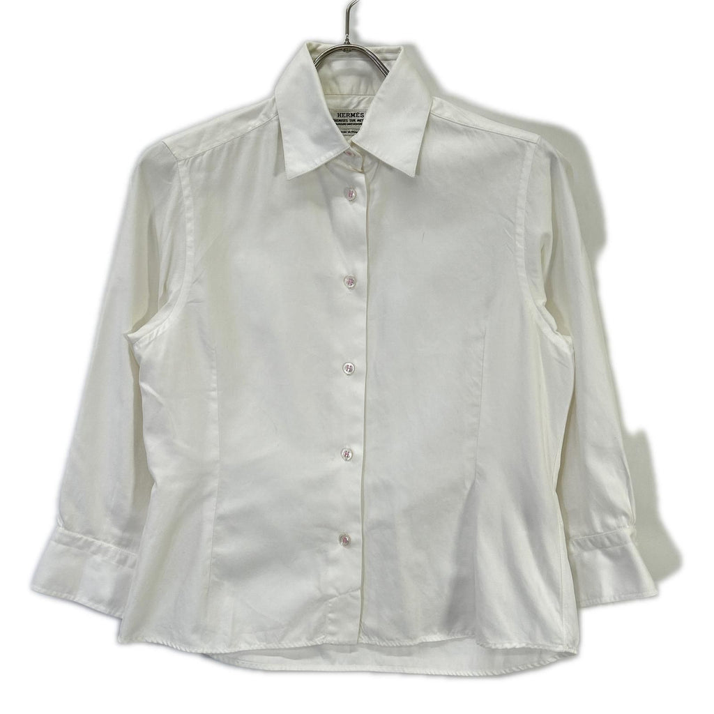 Hermes Era White Cotton Regular Color Long Sleeve Shell Button Shirt