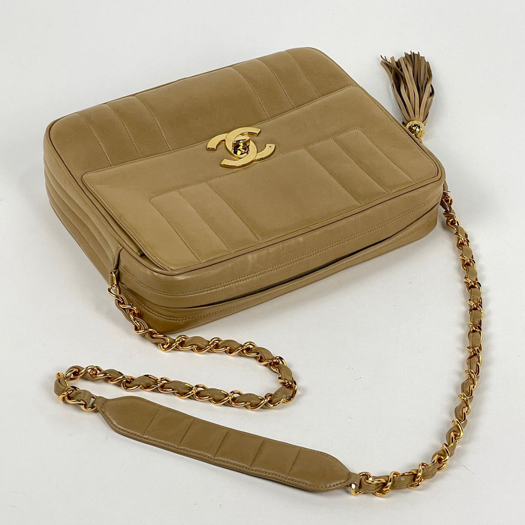 Chanel Shoulder Bag CC Logo Mademoiselle Leather Beige — view 7