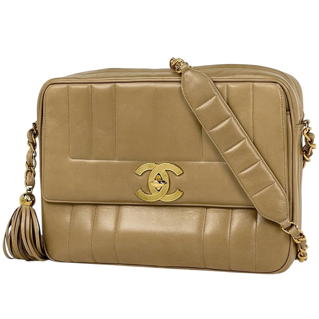 Chanel Shoulder Bag CC Logo Mademoiselle Leather Beige