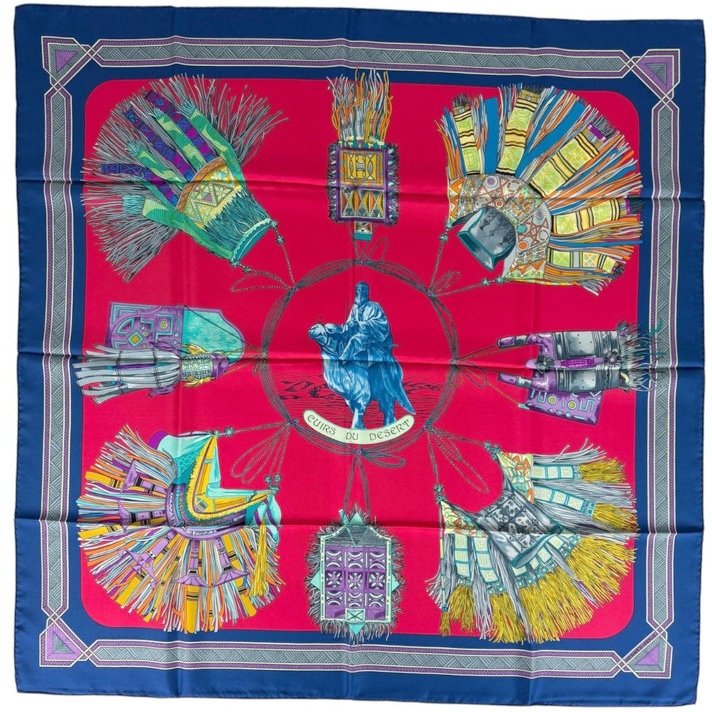 Hermes Carre 90 Cuirs du Desert Scarf Leather Decoration Silk Red Multicolor