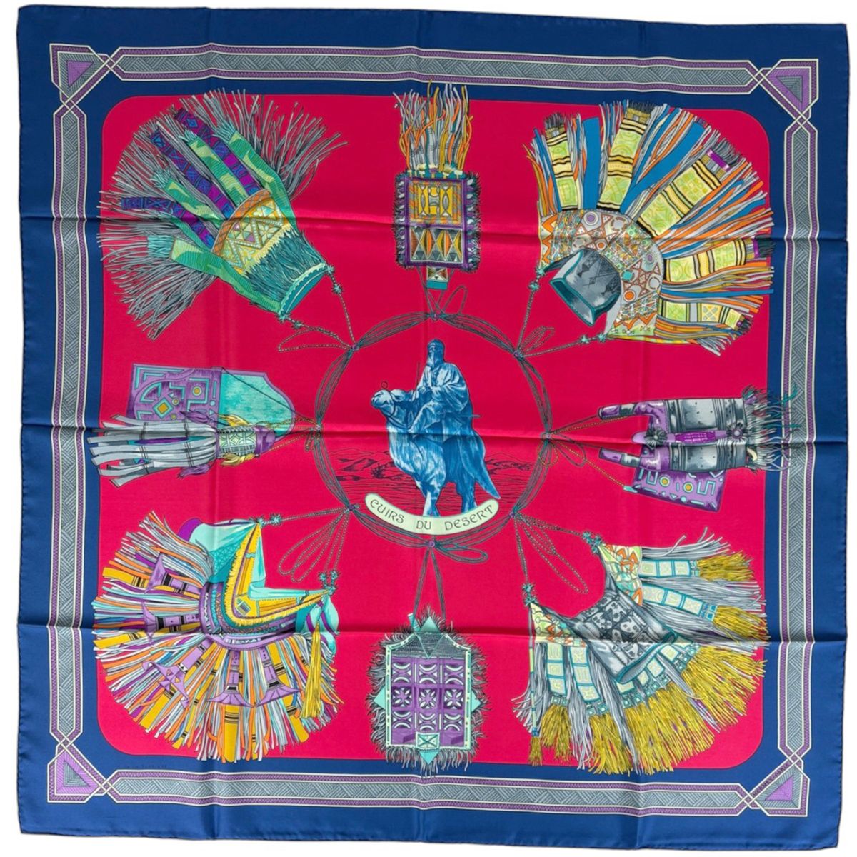 Hermes Carre 90 Cuirs du Desert Scarf Leather Decoration Silk Red Multicolor