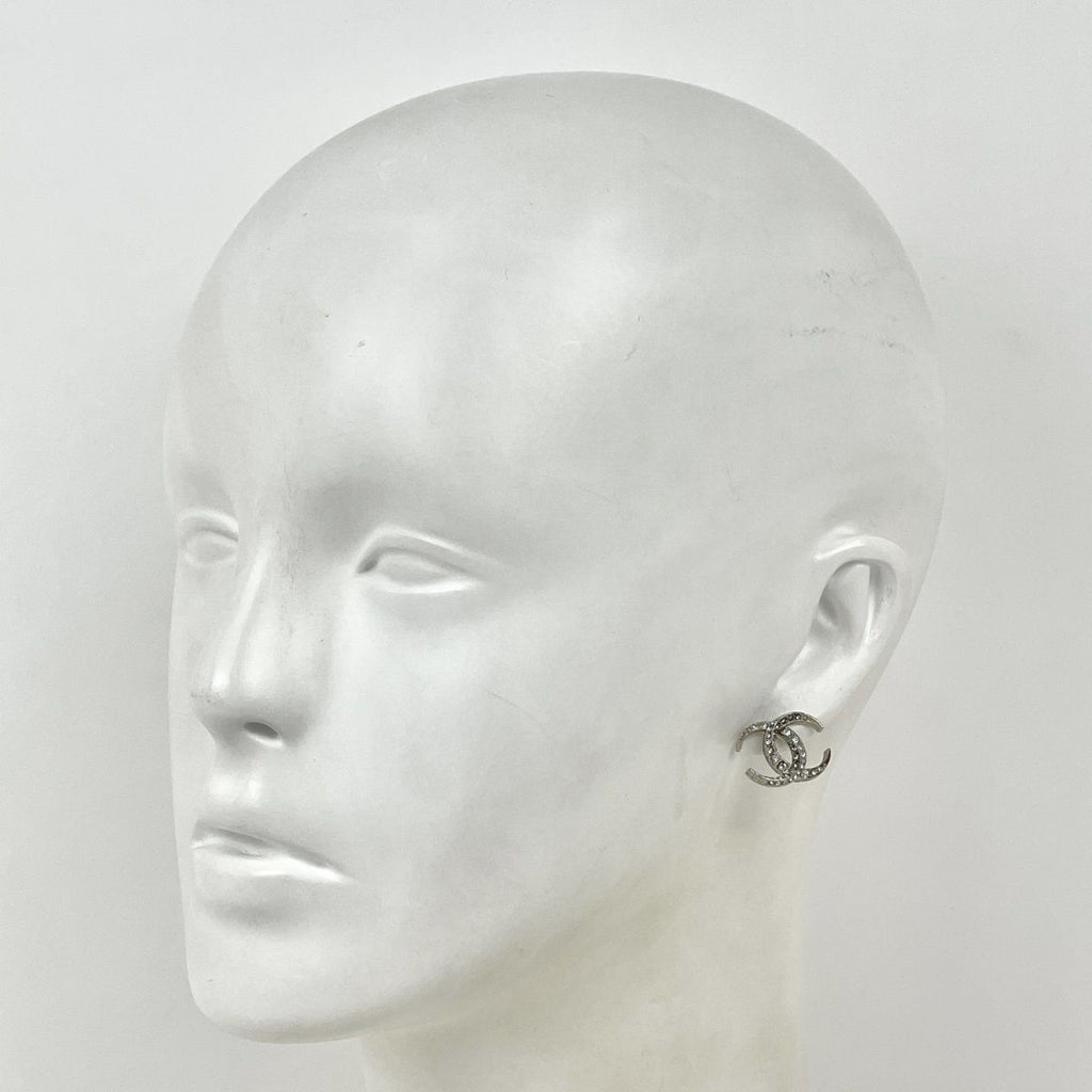 Chanel Earrings CC Logo Silver Plated Rhinestone — view 6